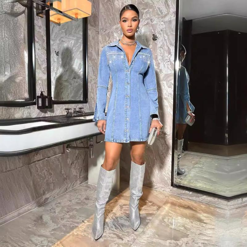 La robe chemise denim manches longues | Robes Robes Femme