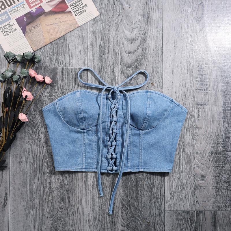 Le bustier denim oeillets et rubans Pièce revalorisée | Camisoles Camisoles Camisoles